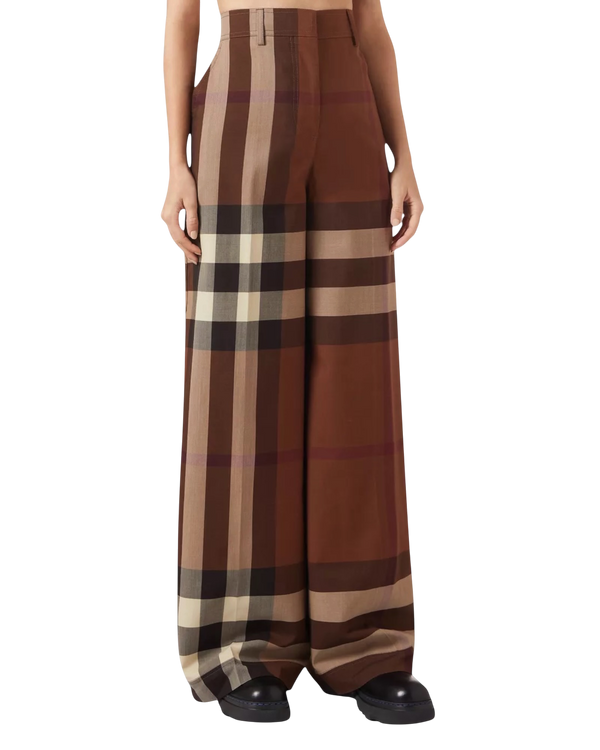 Burberry Divya Check Wide-Leg Wool Trousers — Brown, Size IT 40 / US 4