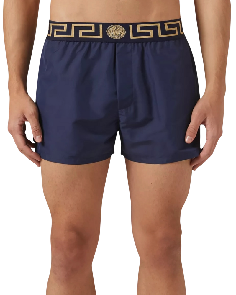 Versace 'Greca Border' Swim Shorts — Navy/Gold, Size 3 / S