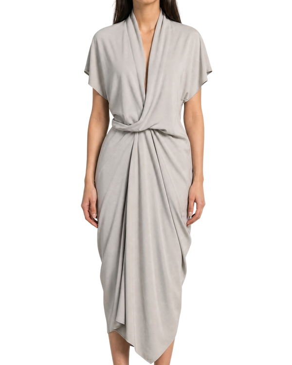 Rick Owens Lido Gathered Wrap-Effect Crepe Midi Dress — Grey, Size IT 40 / US 4