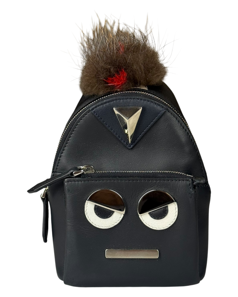 Fendi Bag Bugs Backpack Charm with Mink/Beaver Fur in Black