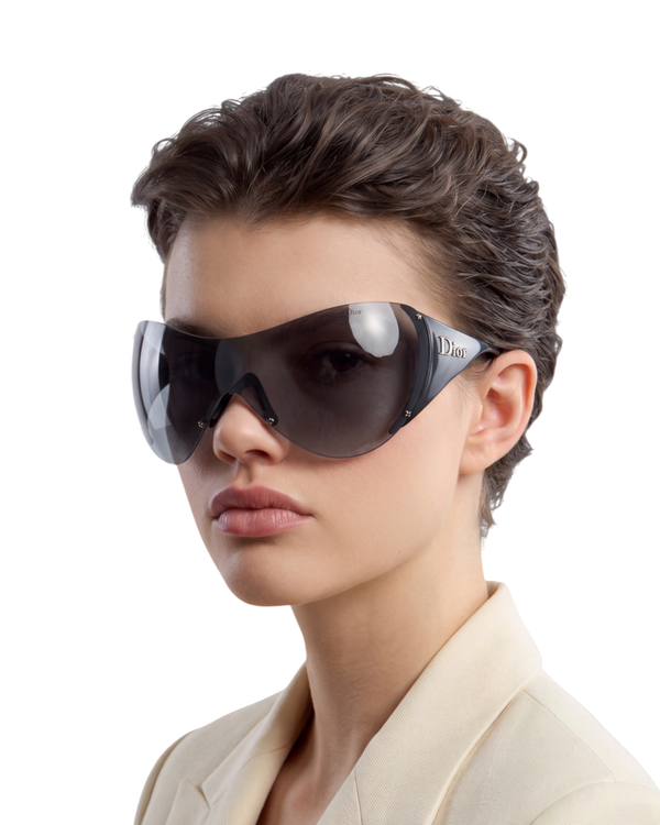 Dior Ski 1 Shield Sunglasses — Black, Silver Logo