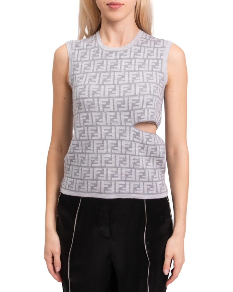Fendi FF Monogram Reversible Cut-Out Knit Top