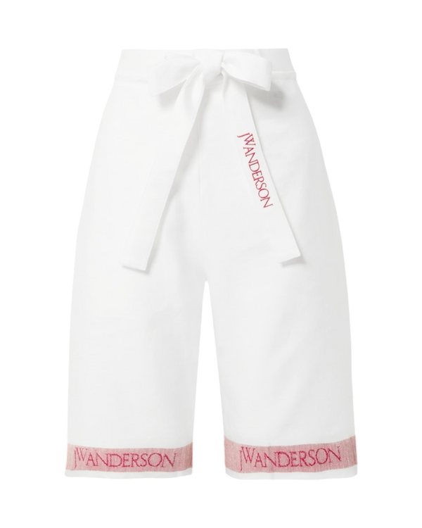 JW Anderson Logo Linen Bermuda Shorts — White, Size M