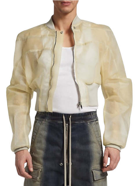 Rick Owens Girdered Cropped Bomber in Transparent Leather — Natural, Size IT 48 / US 38