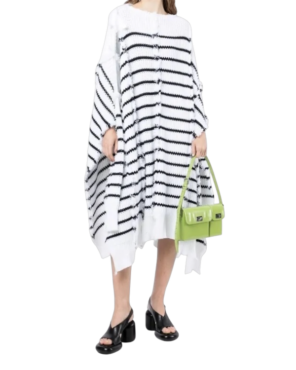 Marni Disrupted Breton Stripe Knit Cape — Lily White, Size IT 48 / US 38
