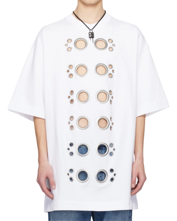 Givenchy Eyelet Oversized T-Shirt — White, Size M