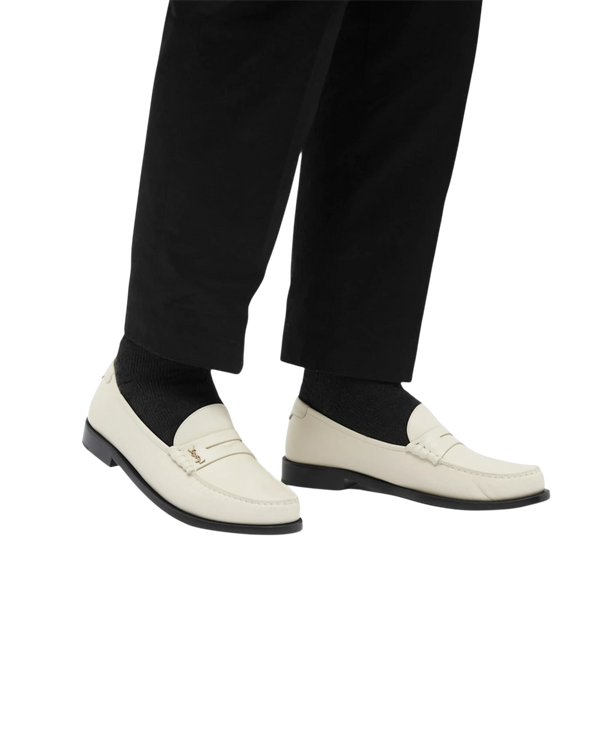Saint Laurent Le Loafer Monogram Penny Slippers — Pearl, US 11.5 / EU 44.5