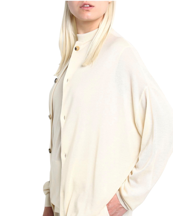 Celine Cashmere Mock-Neck Cardigan — Cream, Size S