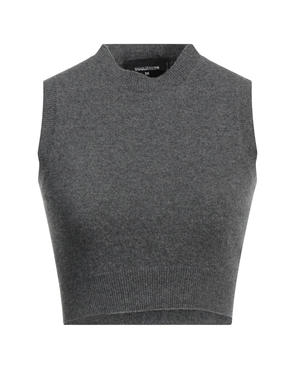 Dsquared2 Wool-Cashmere Cropped Top — Grey, Size XS