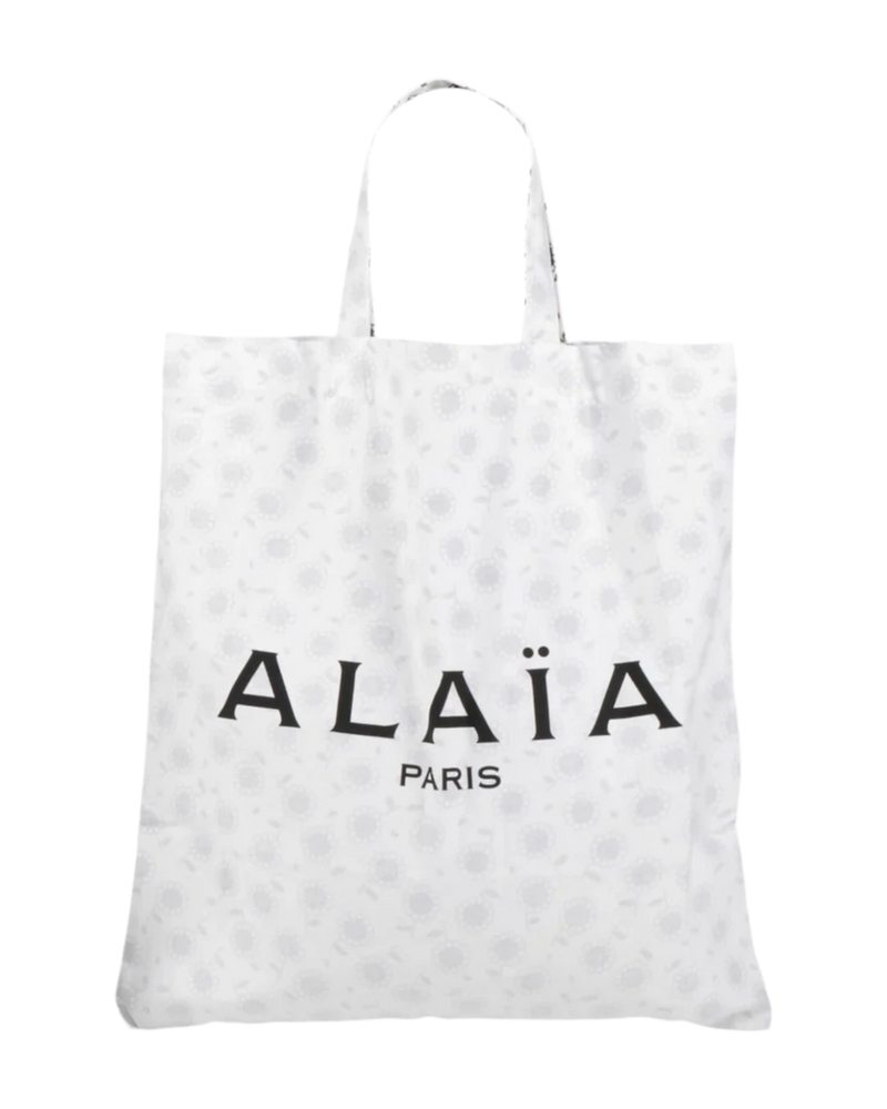 Alaïa Logo Shopper Tote, White — Cotton Canvas