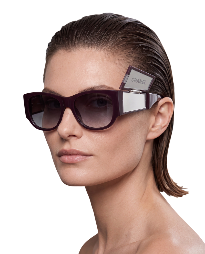 Chanel 5202-Q Quilted Flip-Up Mirror Sunglasses — Burgundy