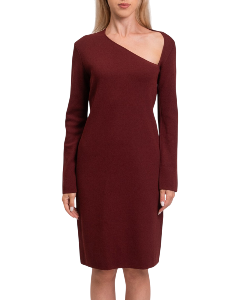 Bottega Veneta Asymmetric Neck Knit Dress in Rust