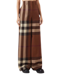 Burberry Divya Check Wide-Leg Wool Trousers — Brown, Size S [US4/IT40]