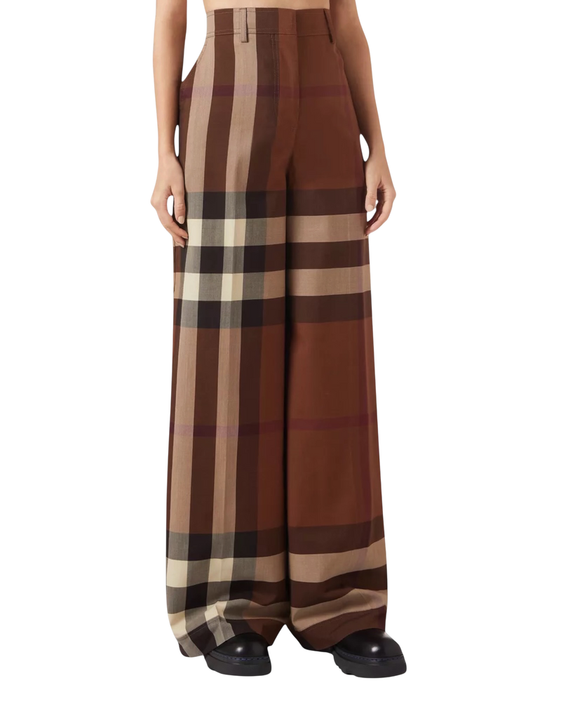 Burberry Divya Check Wide-Leg Wool Trousers — Brown, Size S [US4/IT40]