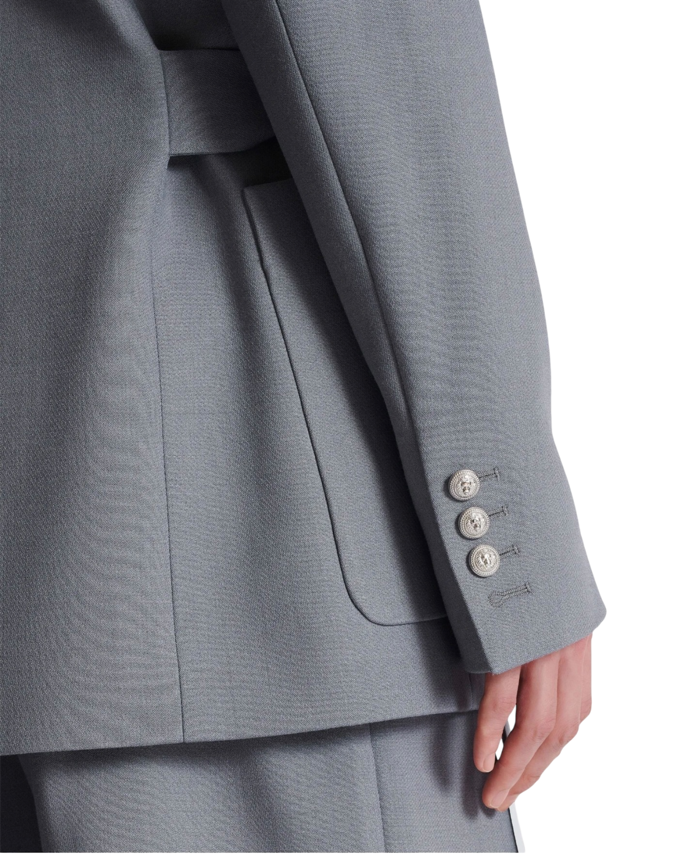 Balmain Double-Crepe Side-Belt Blazer in Grey