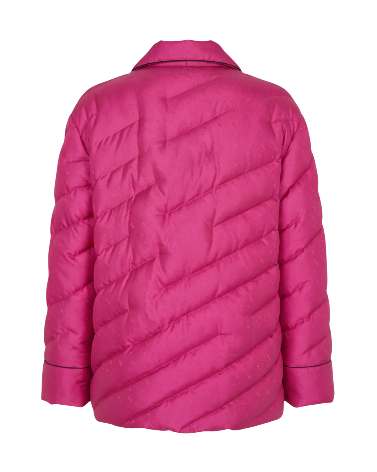 Fendi reversible quilted puffer blouson in azalea, back view showing the diagonal channel quilting and piped cuffs