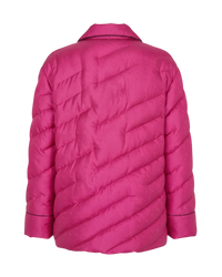 Fendi reversible quilted puffer blouson in azalea, back view showing the diagonal channel quilting and piped cuffs
