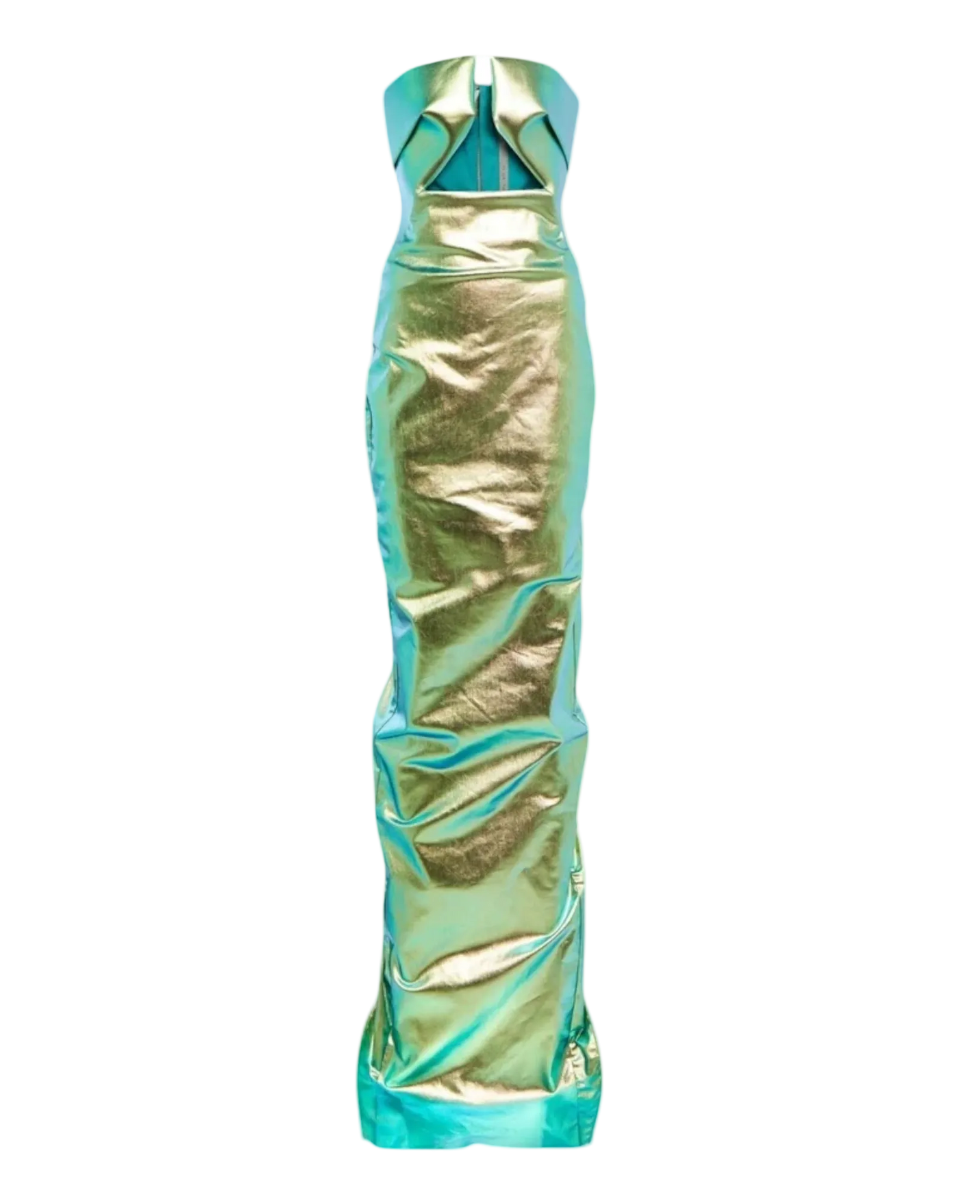 Rick Owens EDFU Prong Coated Denim Gown — Iridescent, IT 38 / US 2 / XS