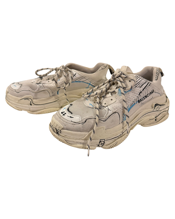 Balenciaga Triple S Sketch Sneakers — Black/White, US 8 / EU 41
