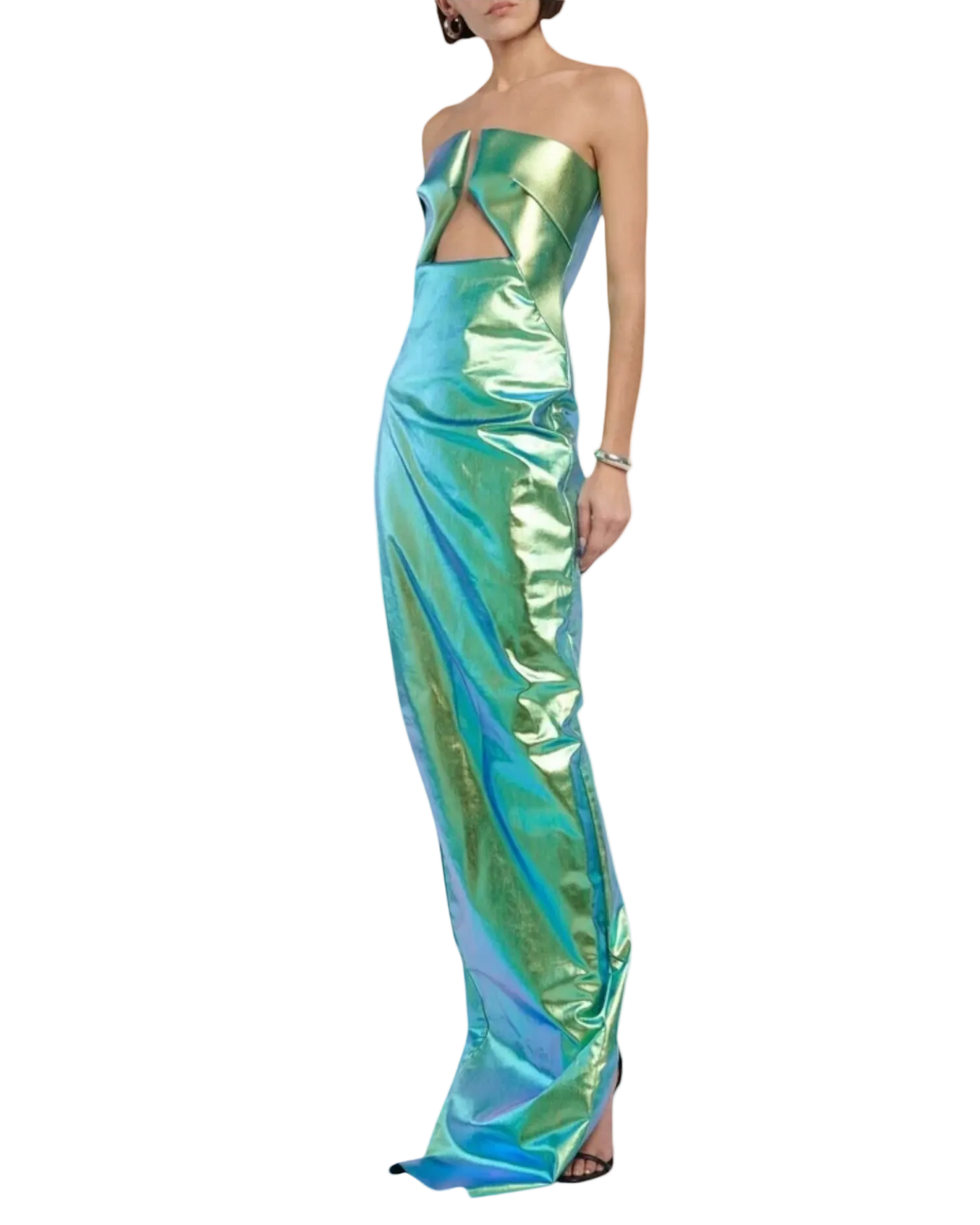 Rick Owens EDFU Prong Coated Denim Gown — Iridescent, IT 38 / US 2 / XS