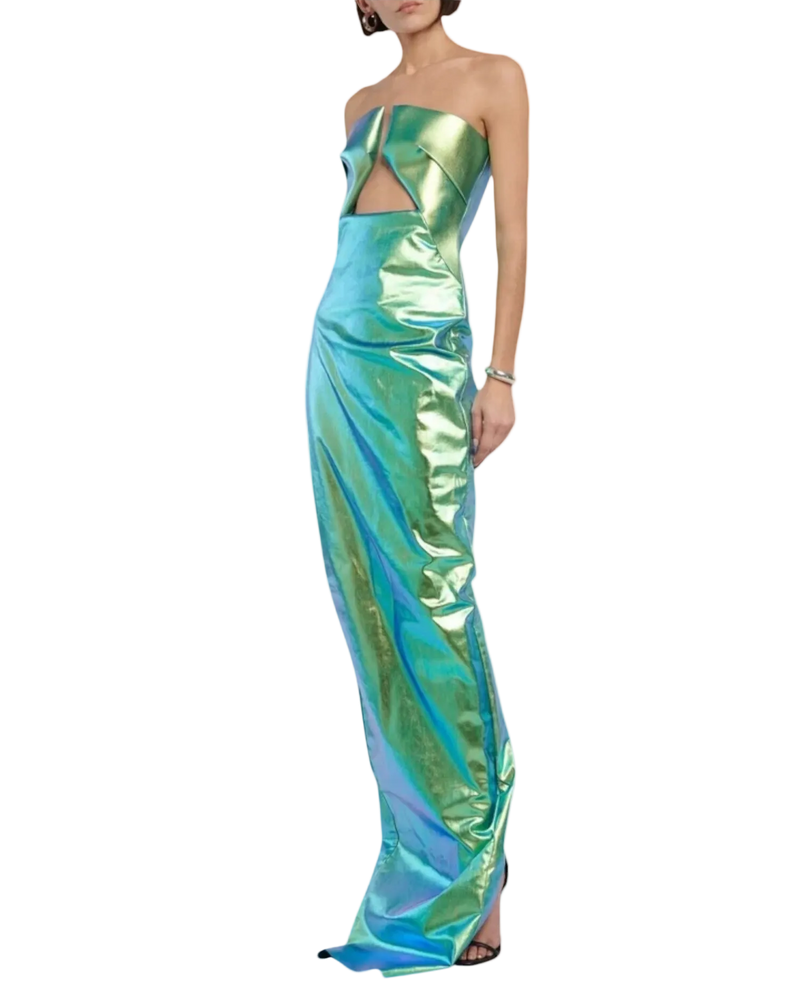 Rick Owens EDFU Prong Coated Denim Gown — Iridescent, IT 38 / US 2 / XS