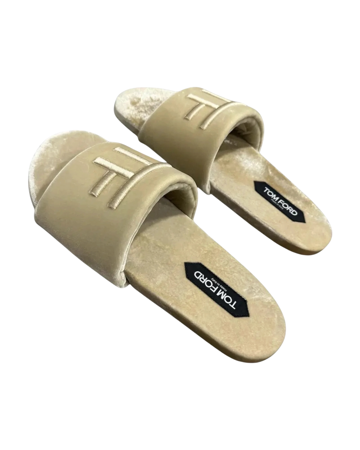Tom Ford Velour Slide Sandals — Ivory, EU 44 / US 11