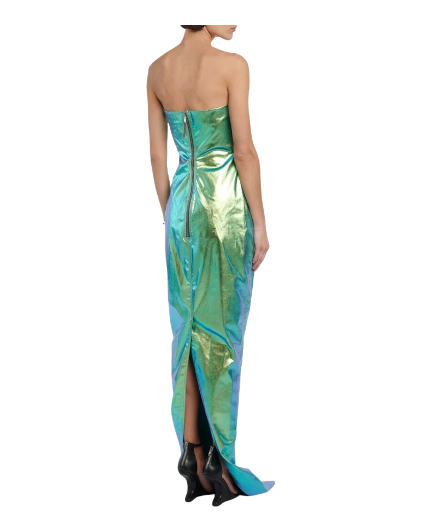Rick Owens Iridescent Strapless Prong Cutout Gown