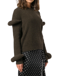 JW Anderson Dark Brown Ribbed Knit Hoodie
