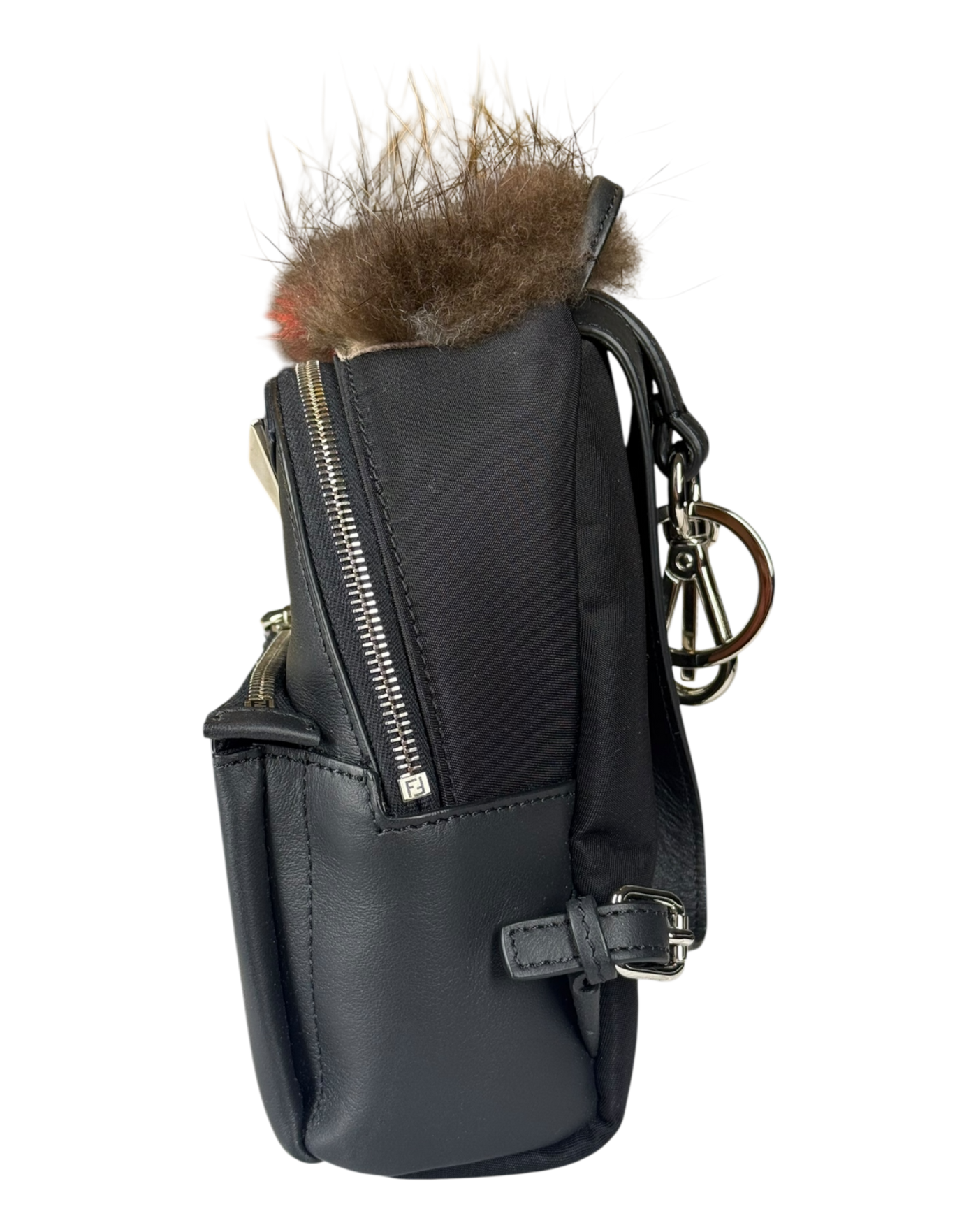 Fendi Bag Bugs Backpack Charm with Mink/Beaver Fur in Black