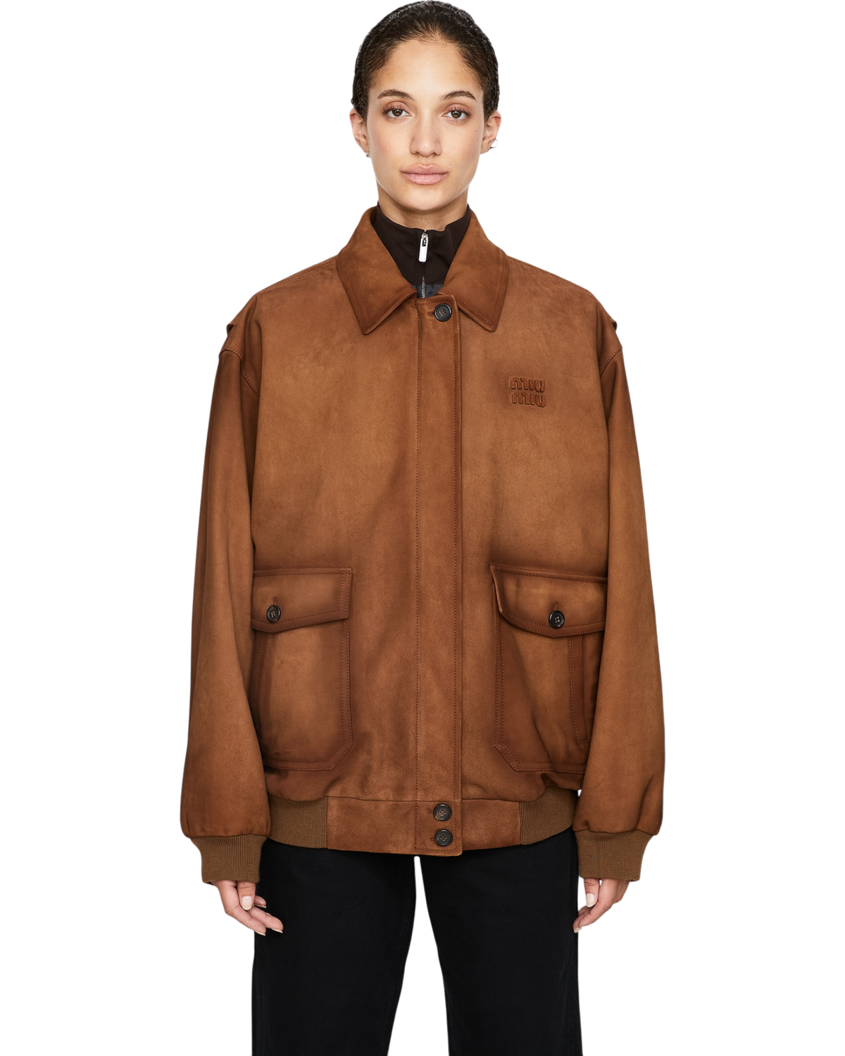 Miu Miu Suede Blouson Jacket — Cinnamon, Size IT 40 / US 4