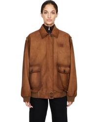 Miu Miu Suede Blouson Jacket — Cinnamon, Size IT 40 / US 4