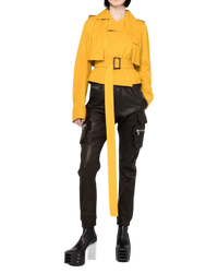 Rick Owens Belted Cropped Trench in Yellow  Suede