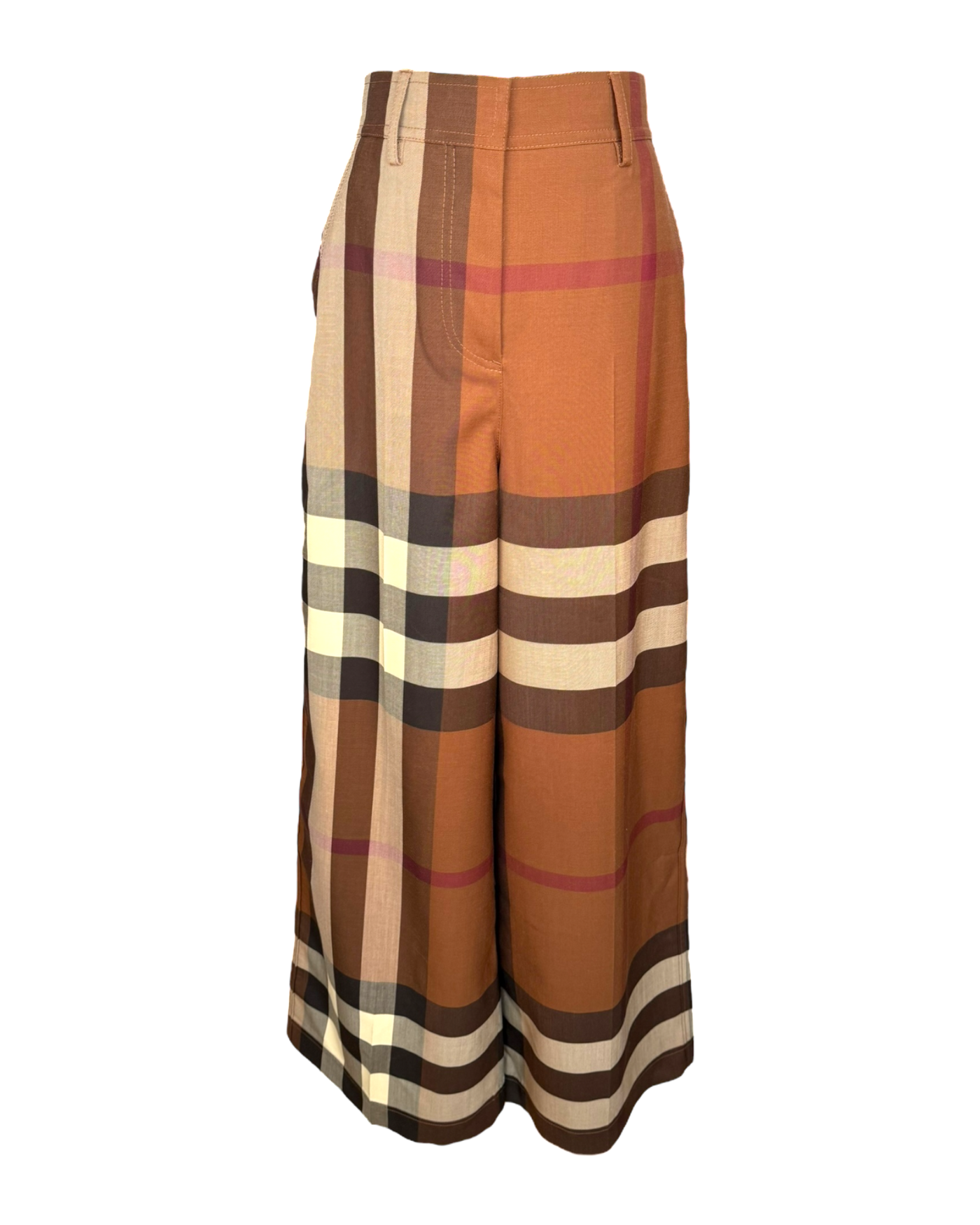 Burberry Brown Divya Check Wide Leg Pants in Wool