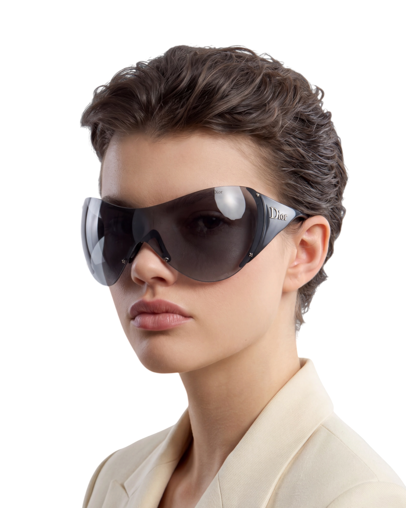 Dior Ski 1 Shield Sunglasses — Black, Silver Logo