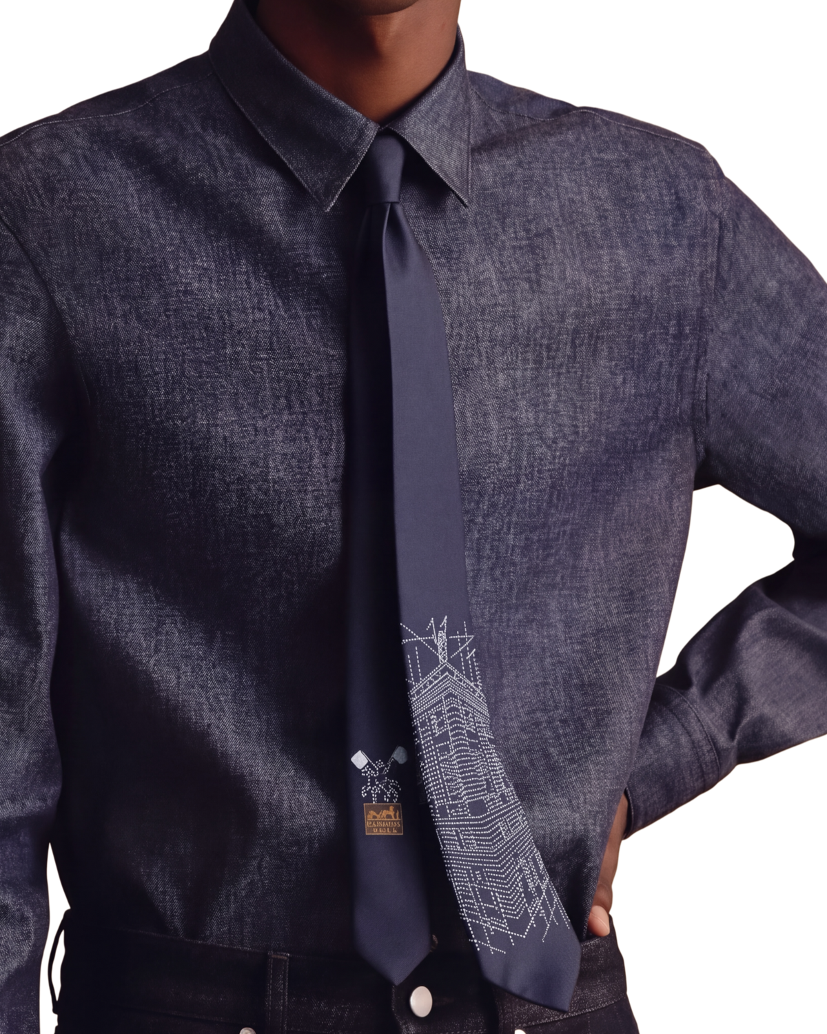 Hermès Pique Sellier Silk Tie — Navy, 7cm