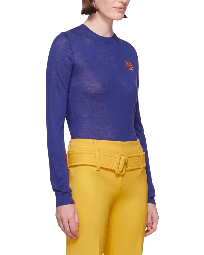 Prada Fine-Gauge Knit Crewneck Sweater — Cobalt, S / US 6 / IT 42