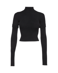Balenciaga Cut-Up Detachable-Sleeve Ribbed Sweater — Navy, Size M