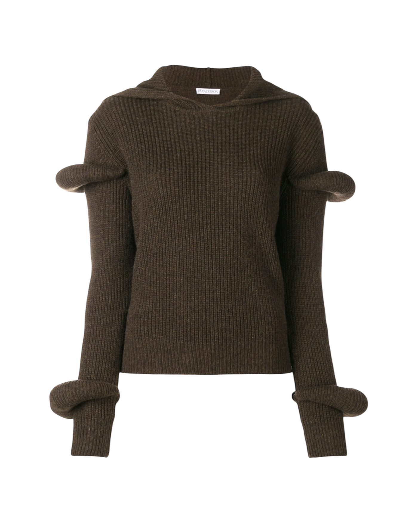 JW Anderson Dark Brown Ribbed Knit Hoodie