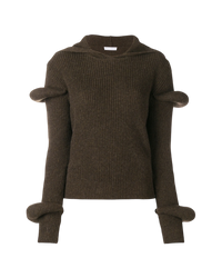 JW Anderson Dark Brown Ribbed Knit Hoodie