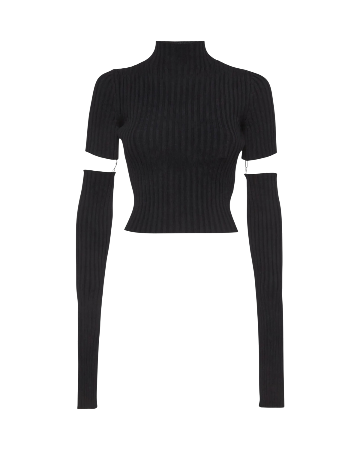 Balenciaga Cut-Up Detachable-Sleeve Ribbed Sweater — Navy, Size M