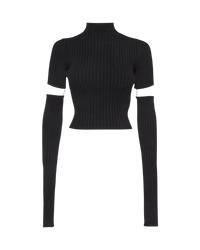 Balenciaga Cut-Up Detachable-Sleeve Ribbed Sweater — Navy, Size M