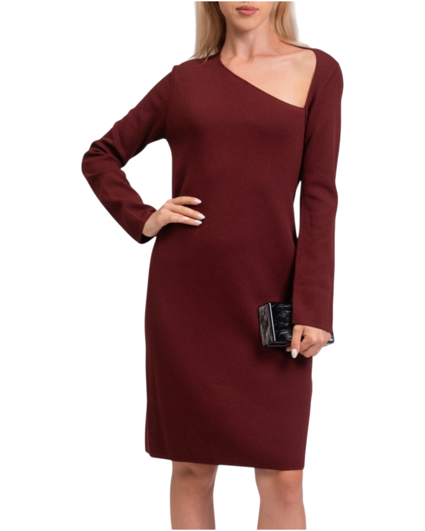 Bottega Veneta Asymmetric Neck Knit Dress in Rust