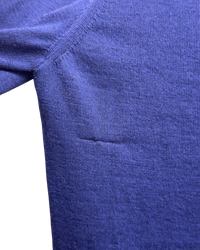 Prada fine-gauge knit crewneck sweater in cobalt, detail close-up of the fine knit near the shoulder seam