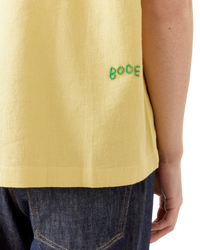 Bode 'Chicory' Bead-Embellished Waffle-Knit Cotton Shirt — Yellow, Size M