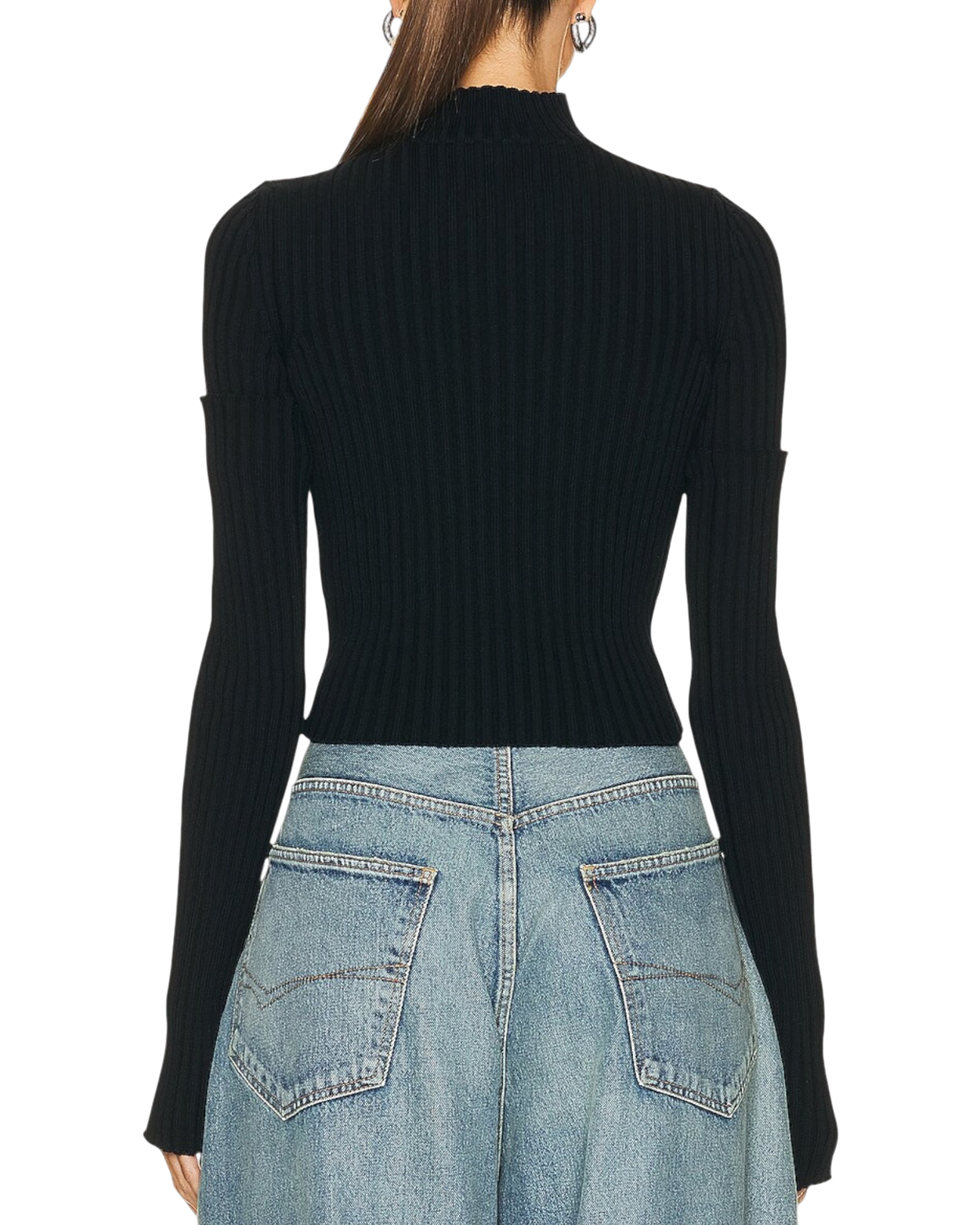 Balenciaga Cut-Up Detachable-Sleeve Ribbed Sweater — Navy, Size M