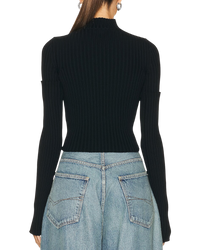 Balenciaga Cut-Up Detachable-Sleeve Ribbed Sweater — Navy, Size M