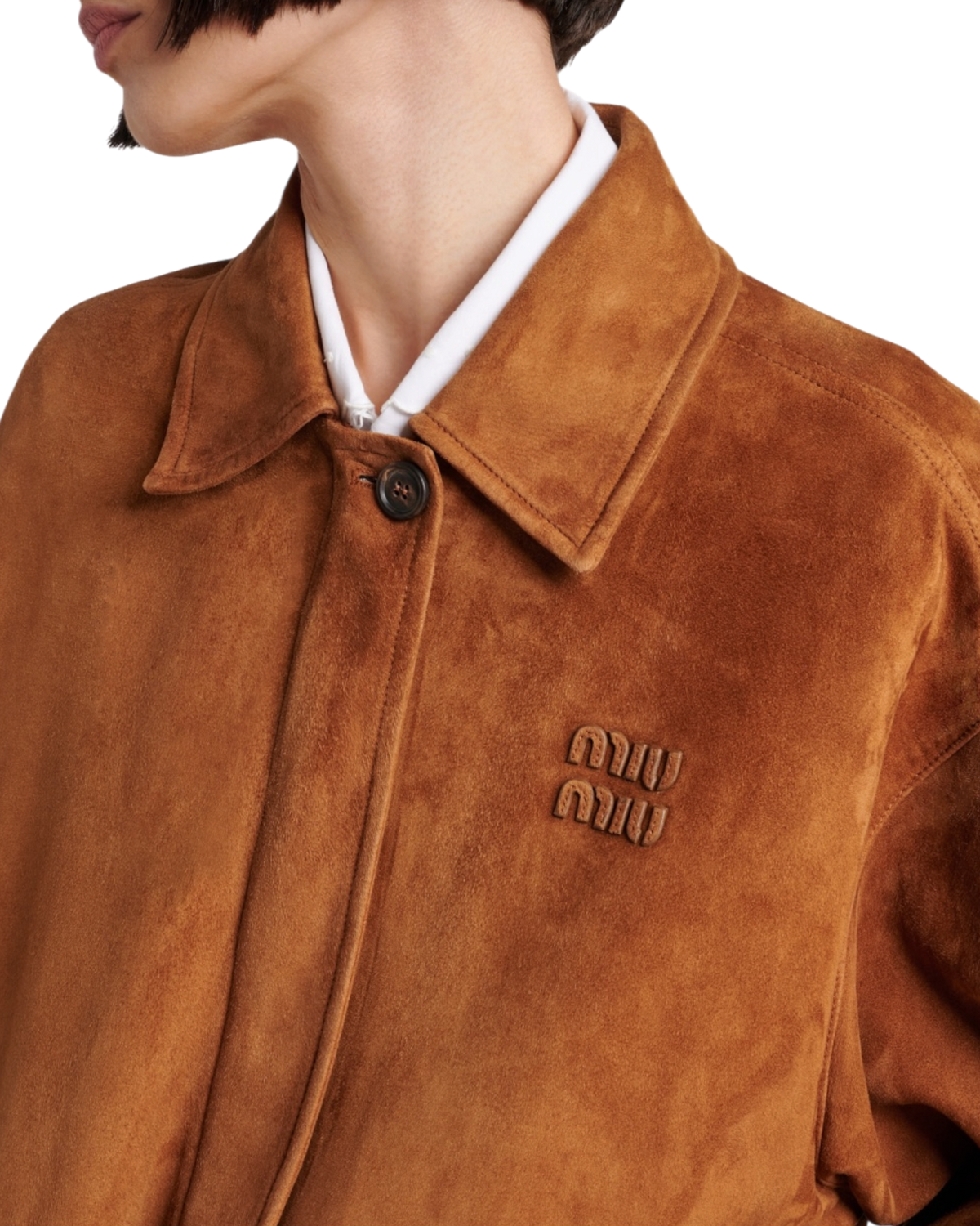 Miu Miu Suede Blouson Jacket — Cinnamon, Size IT 40 / US 4
