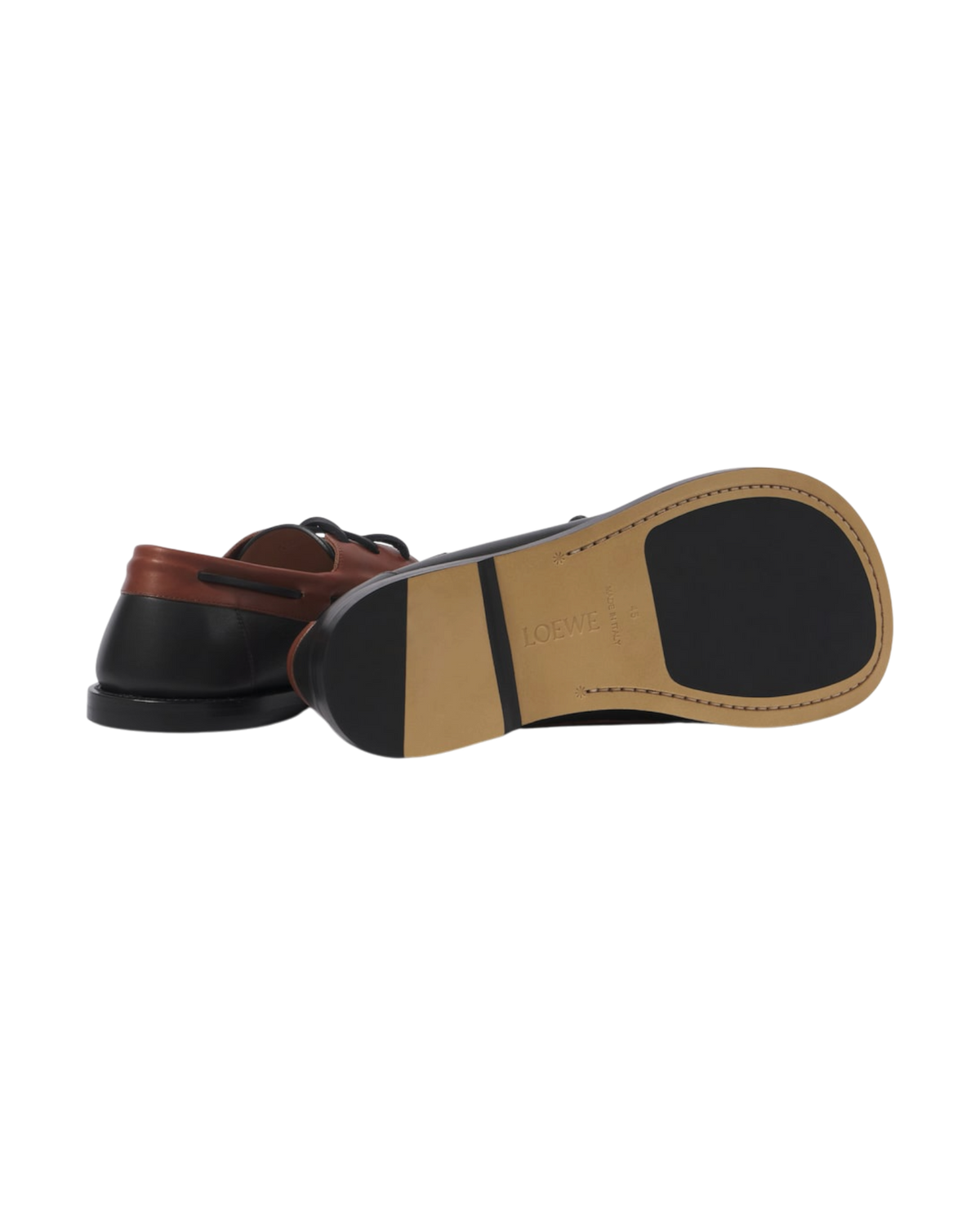 Loewe Campo Leather Boat Shoe — Black/Brown, Size US 9 / EU 42