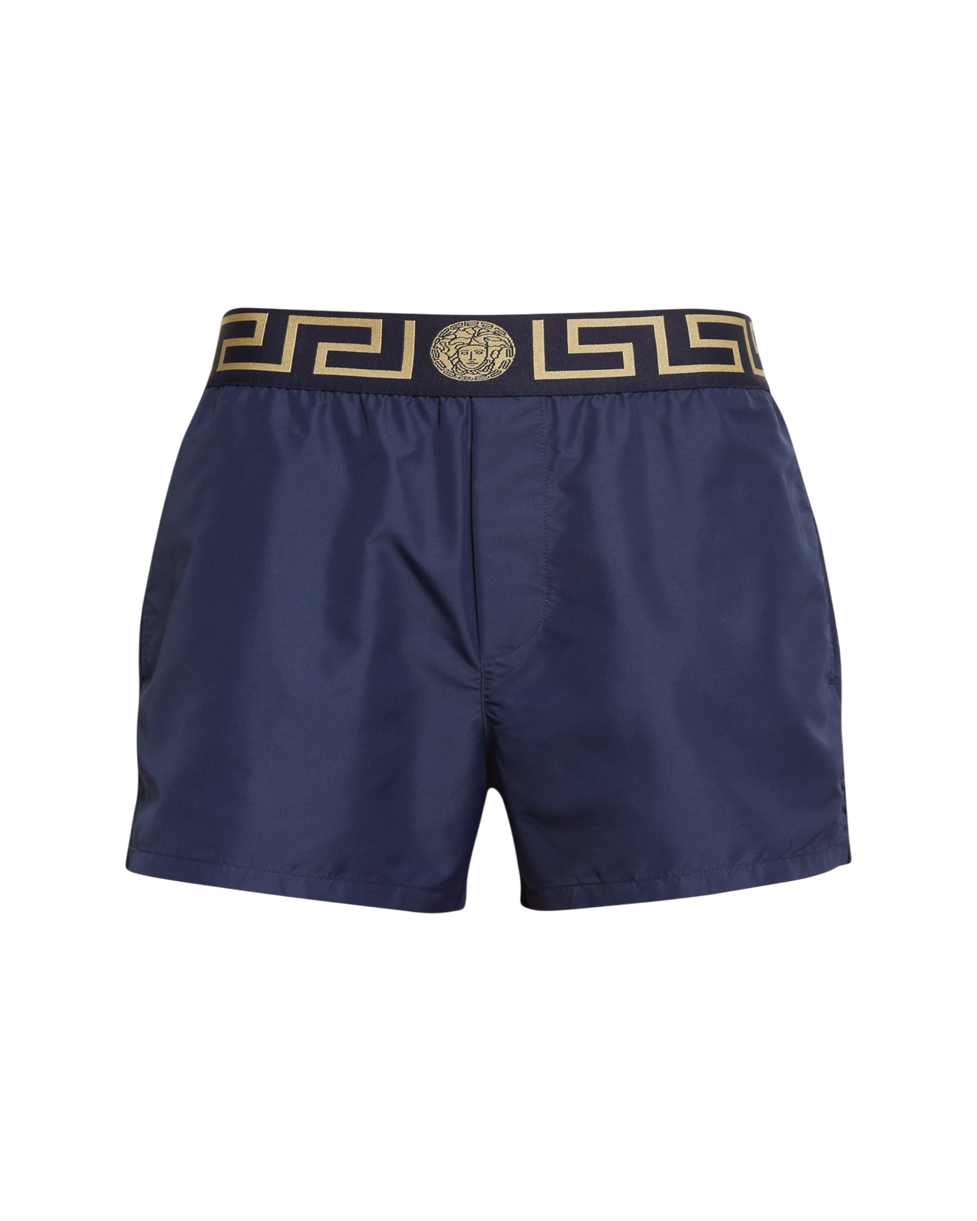 Versace 'Greca Border' Swim Shorts — Navy/Gold, Size 3 / S