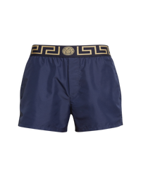 Versace 'Greca Border' Swim Shorts — Navy/Gold, Size 3 / S
